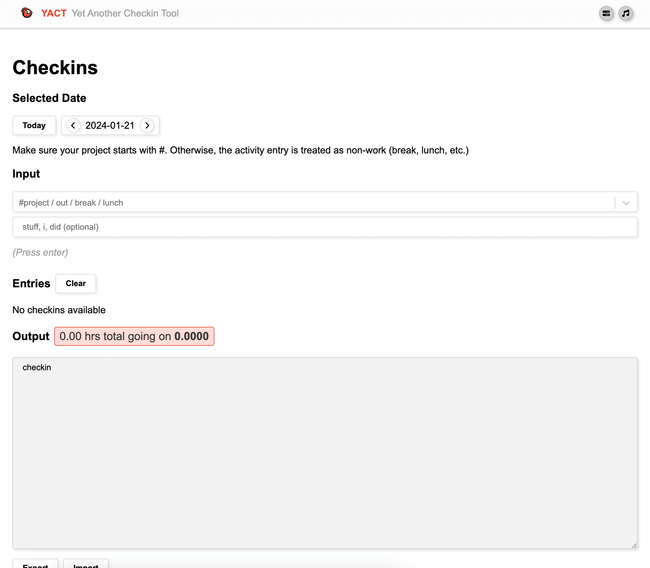 Checkin interface